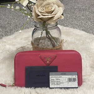 ✨Prada Pink Saffiano Leather Continental Zip Around Wallet✨